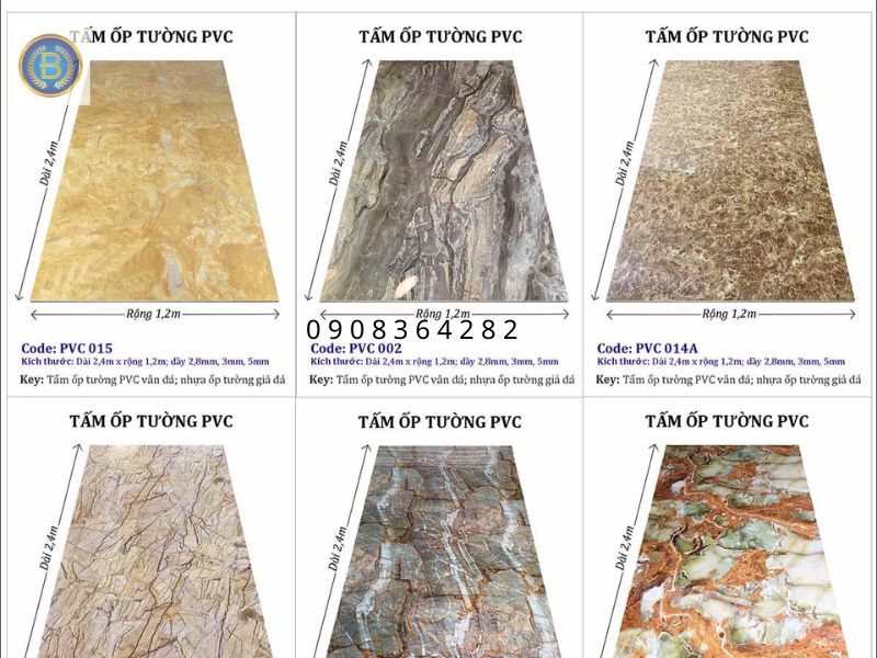 Bảng màu Tấm Ốp PVC đa dạng Bảng màu Tấm Ốp PVC đa dạng