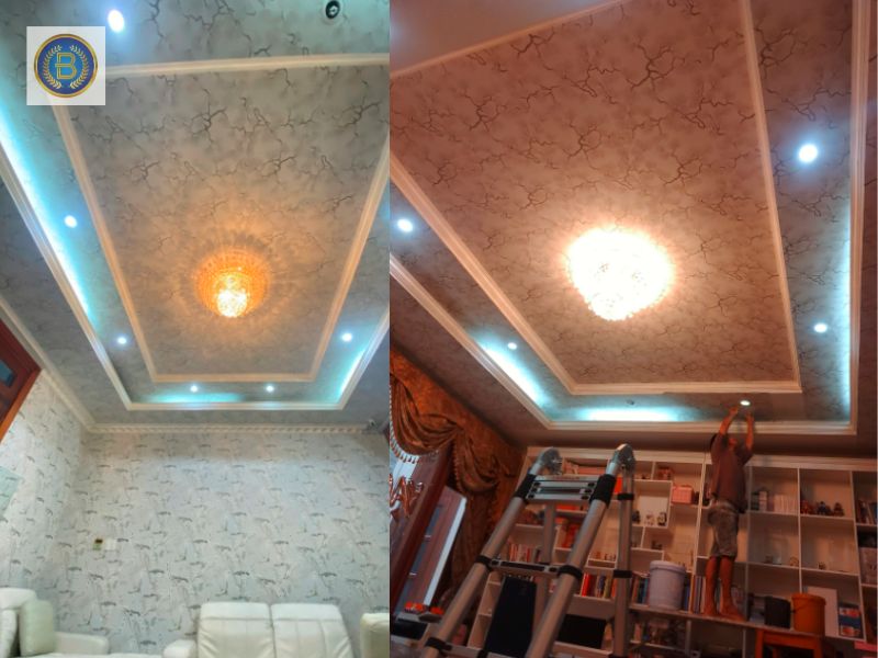 Công Trình Giấy Dán Tường+ Trần Hoàn Thiện cho gia chủ ở biệt phủ Long Bình Tân Công Trình Giấy Dán Tường+ Trần Hoàn Thiện cho gia chủ ở biệt phủ Long Bình Tân