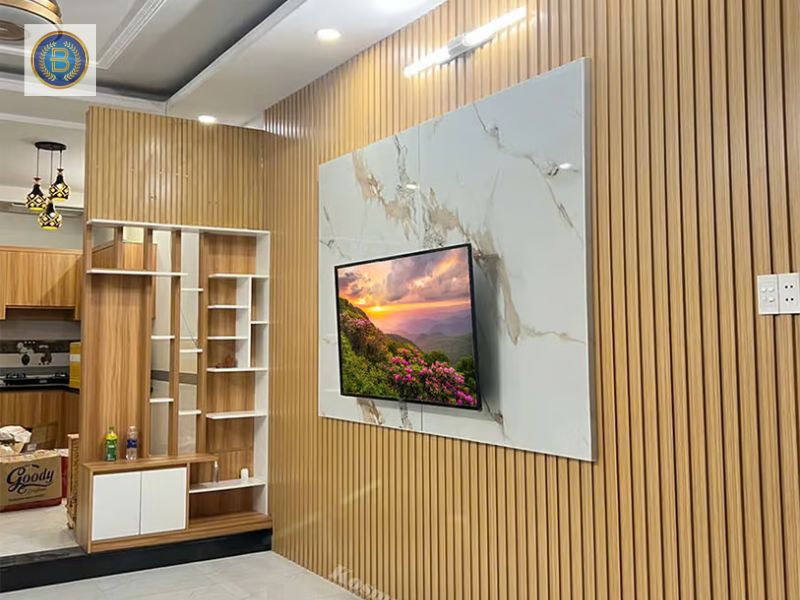 Vách TV sang trọng bằng tấm ốp Nhựa Vách TV sang trọng bằng tấm ốp Nhựa