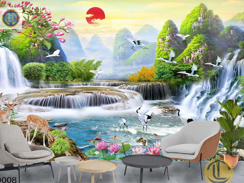 Mẫu tranh cảnh đổi núi in 3D mực UV phủ kim tuyến Mẫu tranh cảnh đổi núi in 3D mực UV phủ kim tuyến