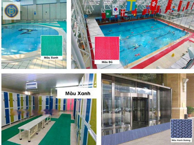 Thảm nhựa chống trơn trượt trải ở hồ bơi 