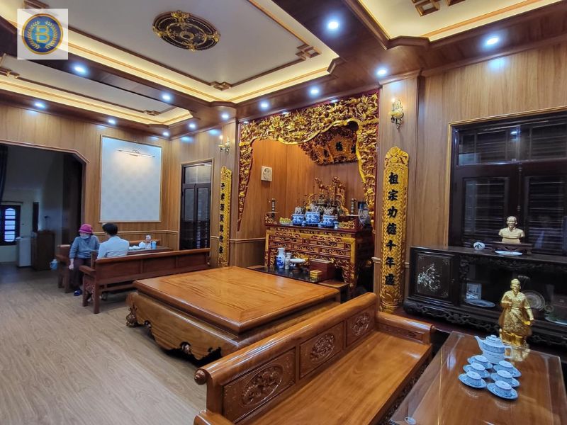 Công trình Trần + Tường bằng tấm ốp nhựa giả gỗ và tấm ốp giả đá