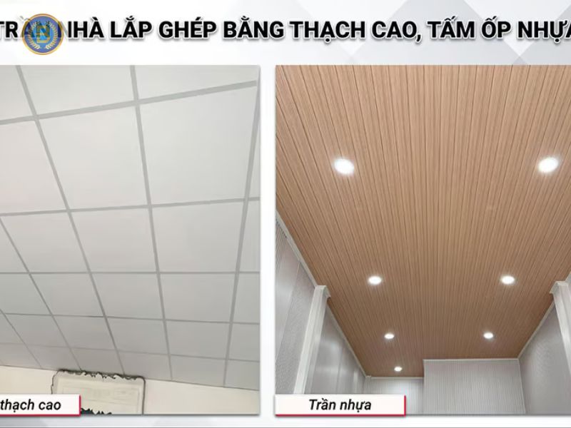 Mẫu Trần bằng Thạch Cao hoặc Trần nhựa giả gỗ cho khách tham khảo Mẫu Trần bằng Thạch Cao hoặc Trần nhựa giả gỗ cho khách tham khảo
